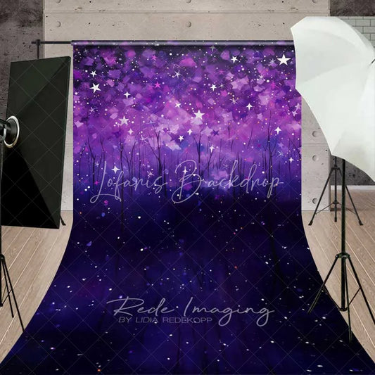 Lofaris Purple Starry Night Sweep Photo Backdrop Abstract Galaxy Forest Background Magic Dreamy Sky Floor Prop