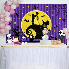 Lofaris Purple Stripe Moon Halloween Baby Shower Backdrop