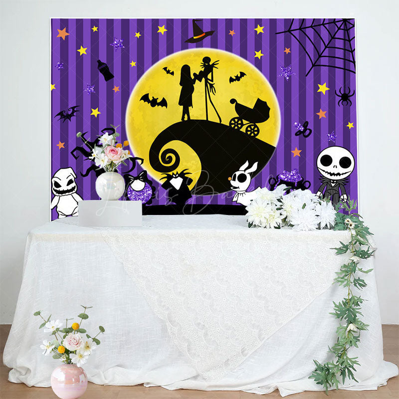 Lofaris Purple Stripe Moon Halloween Baby Shower Backdrop