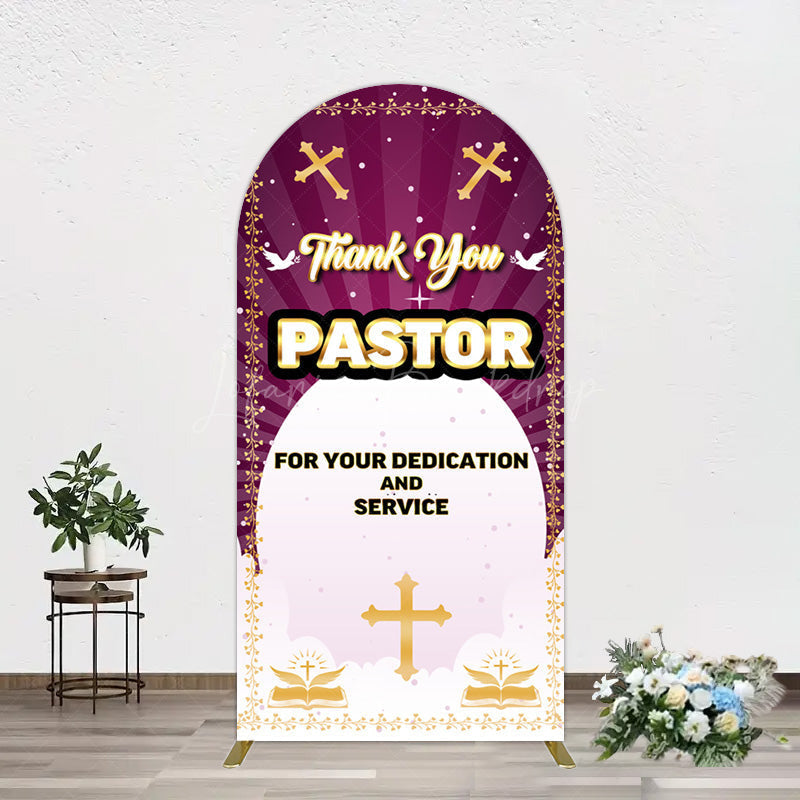 Lofaris Purple Sun Rays Cross Thank You Pastor Arch Backdrop