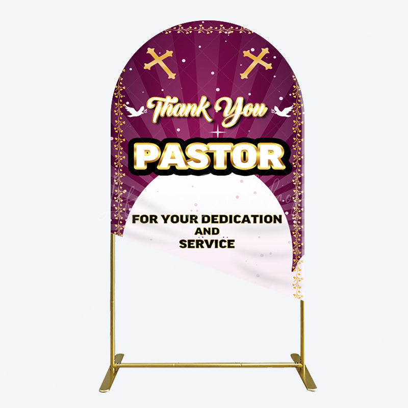 Lofaris Purple Sun Rays Cross Thank You Pastor Arch Backdrop