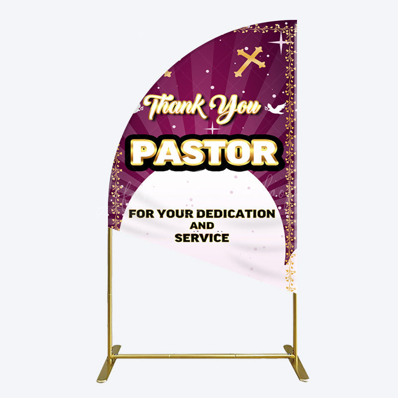 Lofaris Purple Sun Rays Cross Thank You Pastor Half Moon Arch Backdrop
