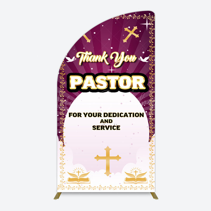 Lofaris Purple Sun Rays Cross Thank You Pastor Half Moon Arch Backdrop