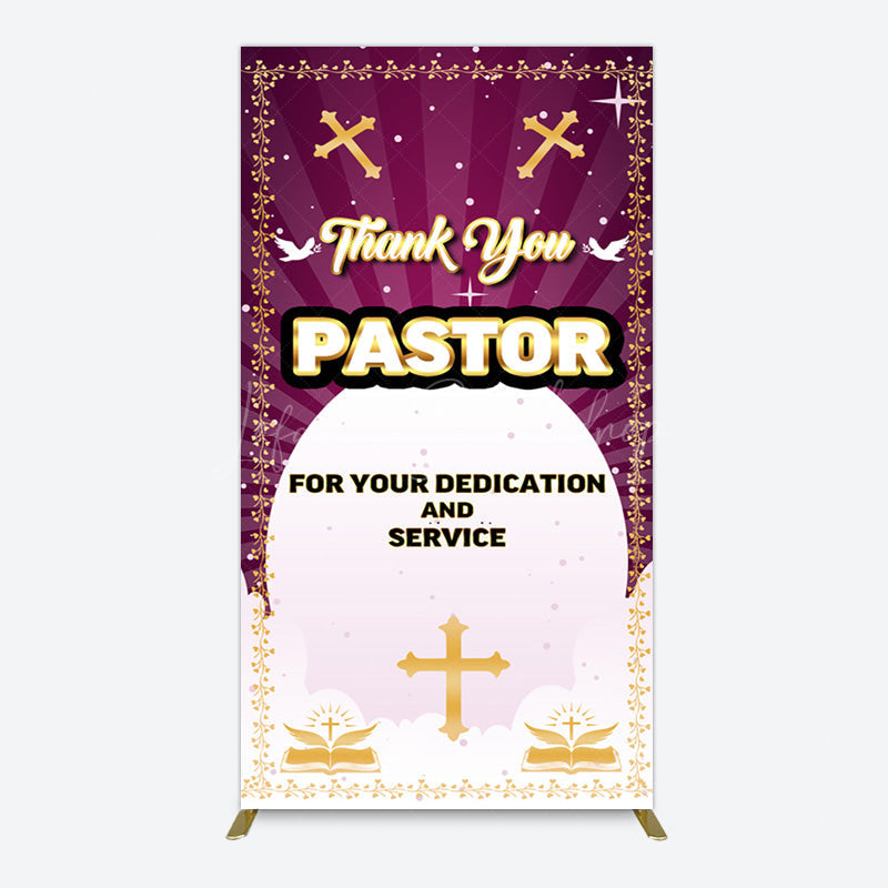 Lofaris Purple Sun Rays Cross Thank You Pastor Rectangle Backdrop