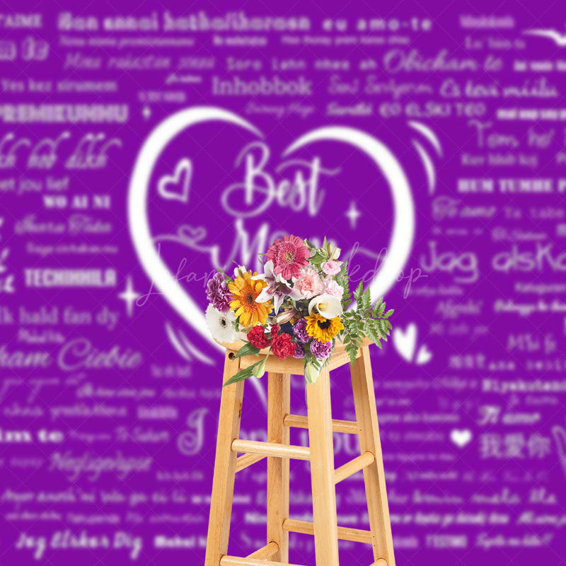 Lofaris Purple Various Languages I Love You Best Mom Backdrop