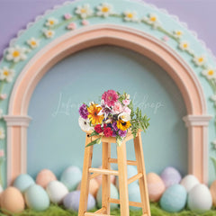 Lofaris Purple Wall Green Floral Arch Eggs Easter Backdrop
