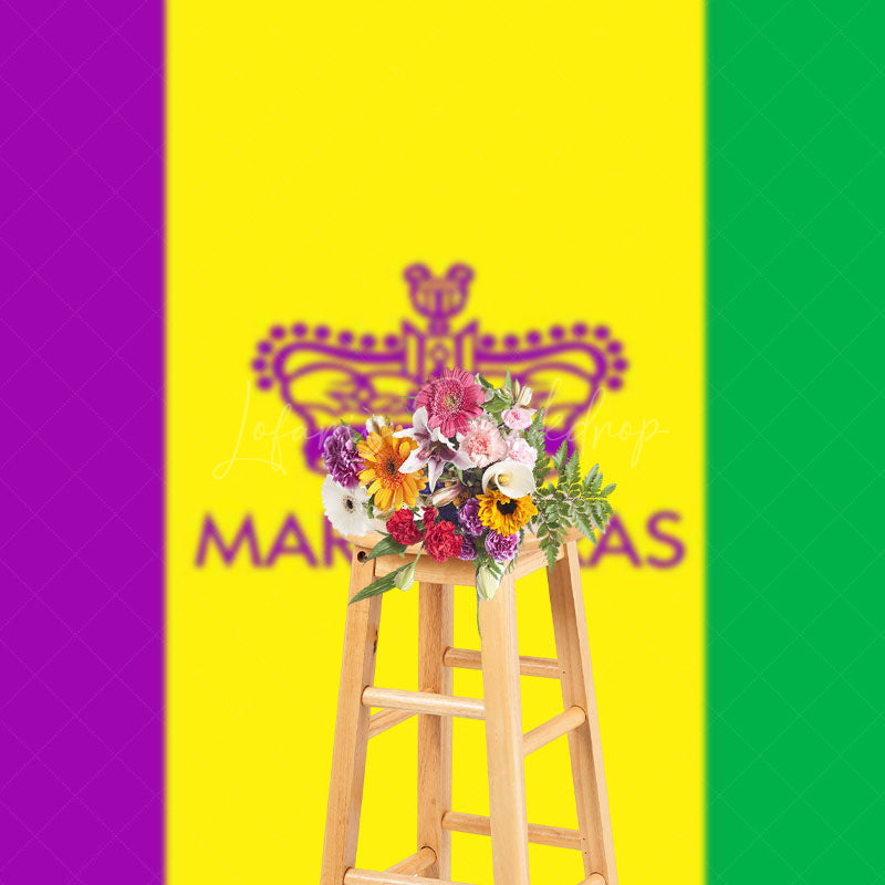 Lofaris Purple Yellow Green Flag Mardi Gras Party Backdrop