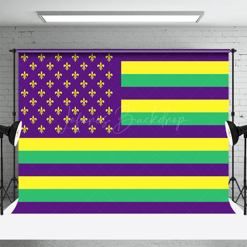Lofaris Purple Yellow Green Usa Flag Mardi Gras Backdrop