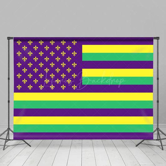 Lofaris Purple Yellow Green Usa Flag Mardi Gras Backdrop