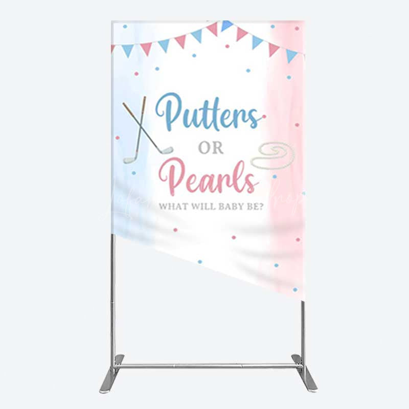 Lofaris Putters Pearls Dots Baby Gender Reveal Rectangle Backdrop