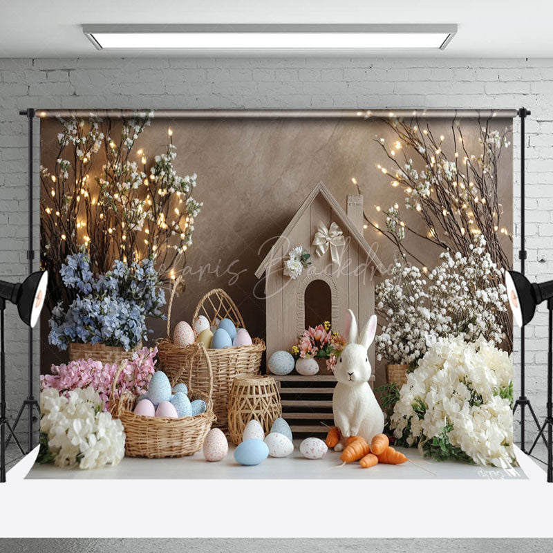 Lofaris Rabbit Hutch Eggs Colorful Floral Easter Backdrop