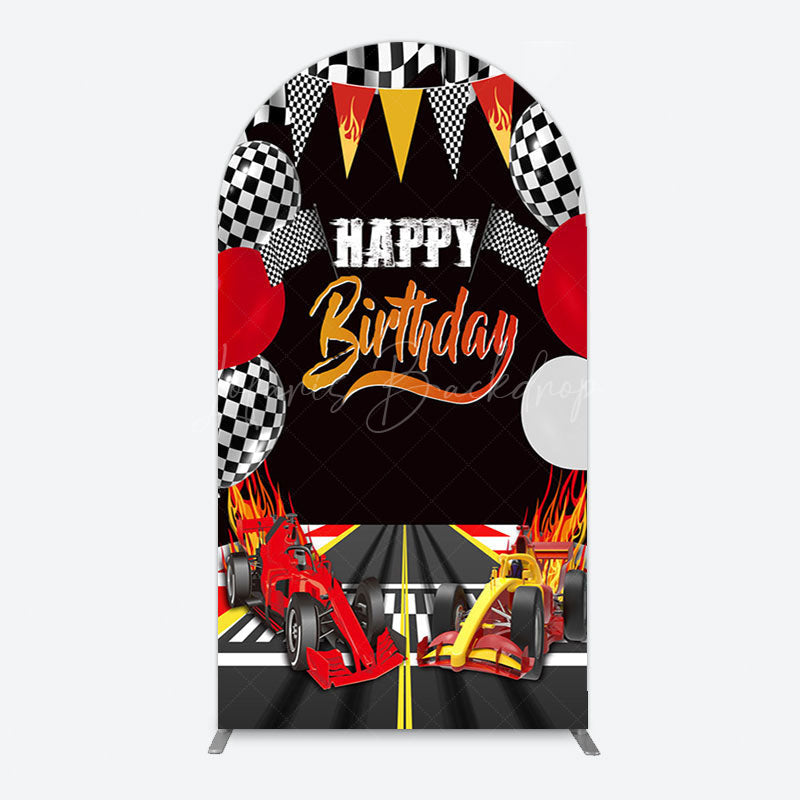 Lofaris Race Game Balloon Flags Fast Birthday Arch Backdrop