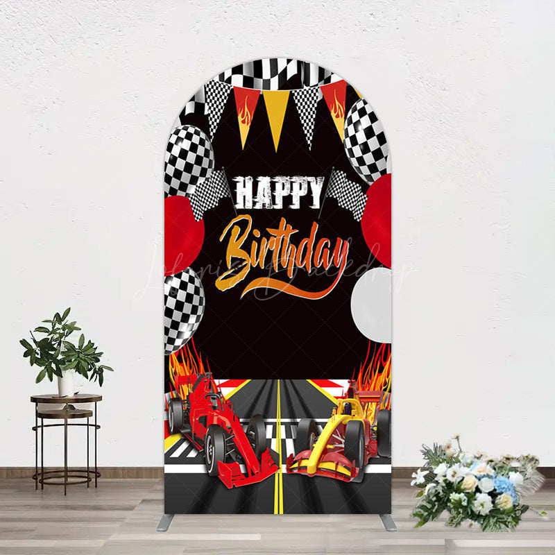 Lofaris Race Game Balloon Flags Fast Birthday Arch Backdrop