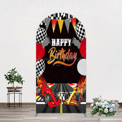 Lofaris Race Game Balloon Flags Fast Birthday Arch Backdrop