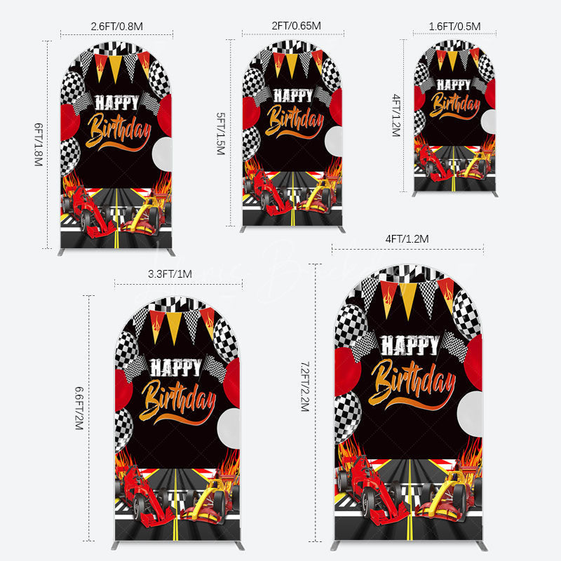 Lofaris Race Game Balloon Flags Fast Birthday Arch Backdrop