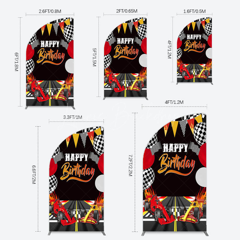 Lofaris Race Game Balloon Flags Fast Birthday Half Moon Arch Backdrop