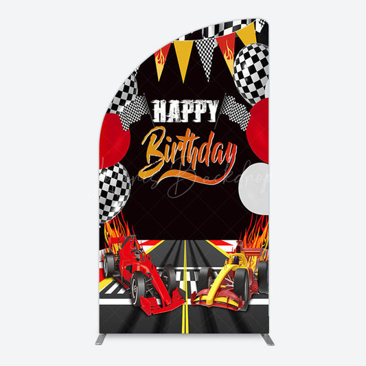 Lofaris Race Game Balloon Flags Fast Birthday Half Moon Arch Backdrop