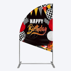 Lofaris Race Game Balloon Flags Fast Birthday Half Moon Arch Backdrop
