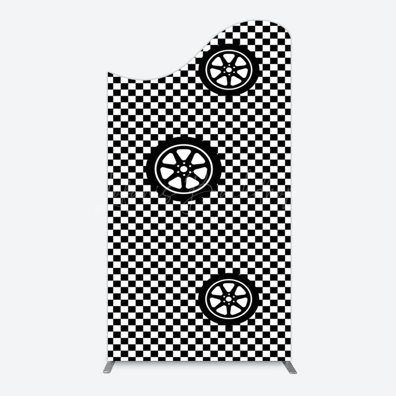 Lofaris Racing Black White Grid Tire Birthday Arch Backdrop