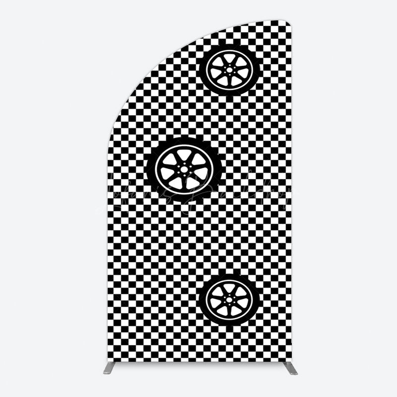 Lofaris Racing Black White Grid Tire Birthday Arch Backdrop