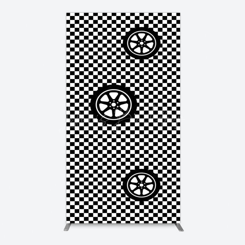 Lofaris Racing Black White Grid Tire Birthday Arch Backdrop