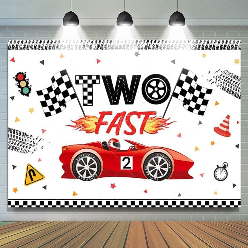 Lofaris Racing Car Two Fast Happy Birthday Backdrop Sports Party Decor Boys Photo Booth Background