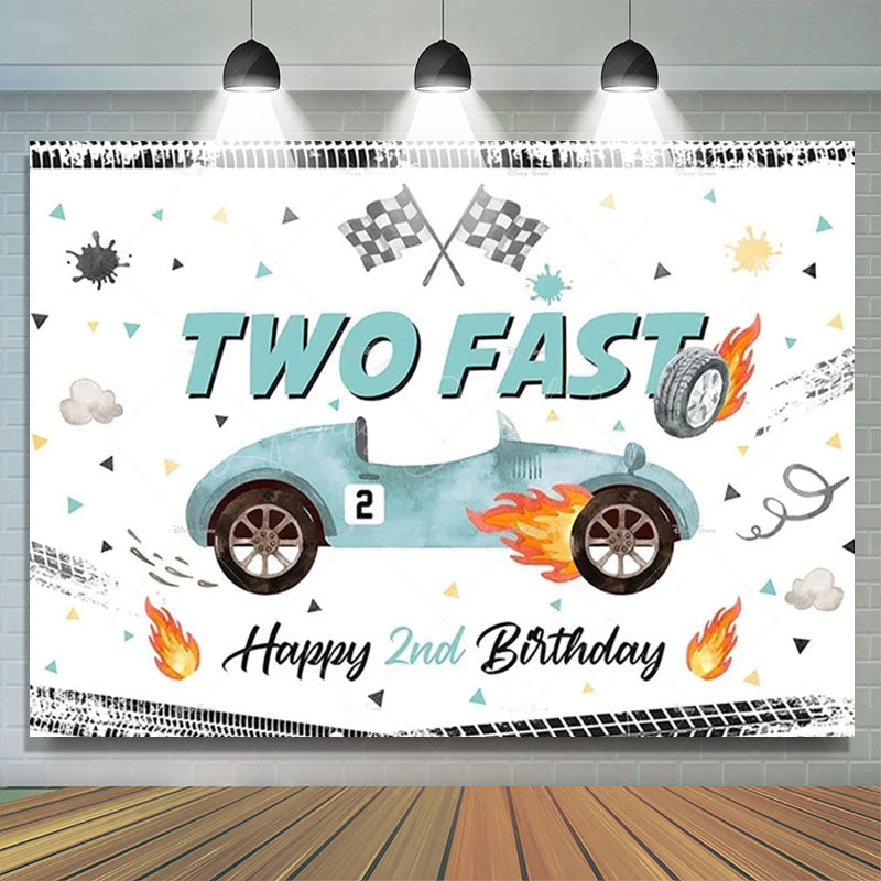 Lofaris Racing Car Two Fast Happy Birthday Backdrop Sports Party Decor Boys Photo Booth Background