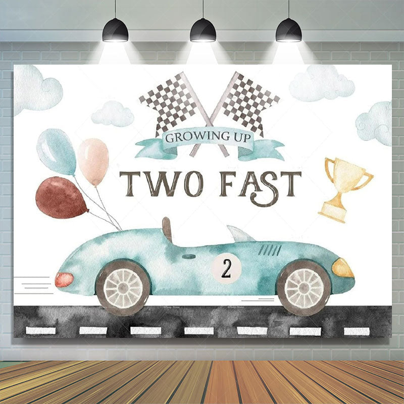 Lofaris Racing Car Two Fast Happy Birthday Backdrop Sports Party Decor Boys Photo Booth Background