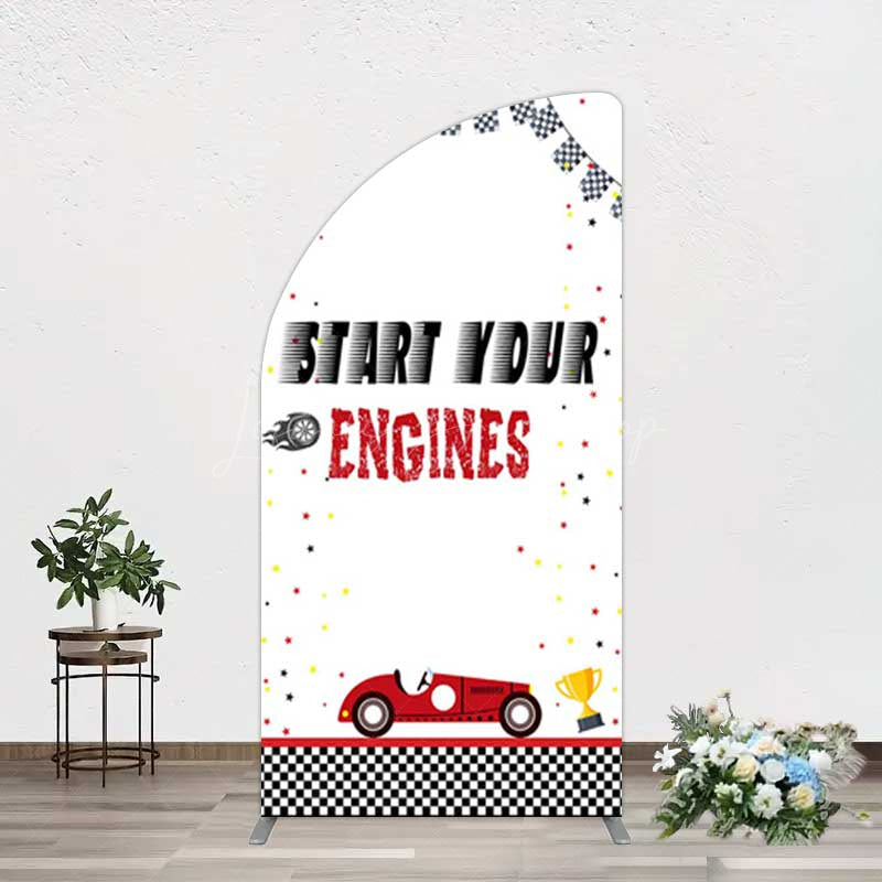Lofaris Racing Start Engines Boy Birthday Half Moon Arch Backdrop