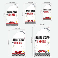 Lofaris Racing Start Engines Boy Birthday Half Moon Arch Backdrop