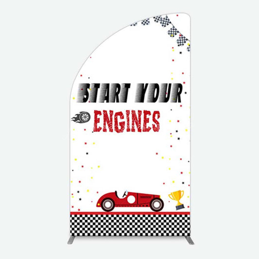 Lofaris Racing Start Engines Boy Birthday Half Moon Arch Backdrop