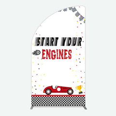 Lofaris Racing Start Engines Boy Birthday Half Moon Arch Backdrop