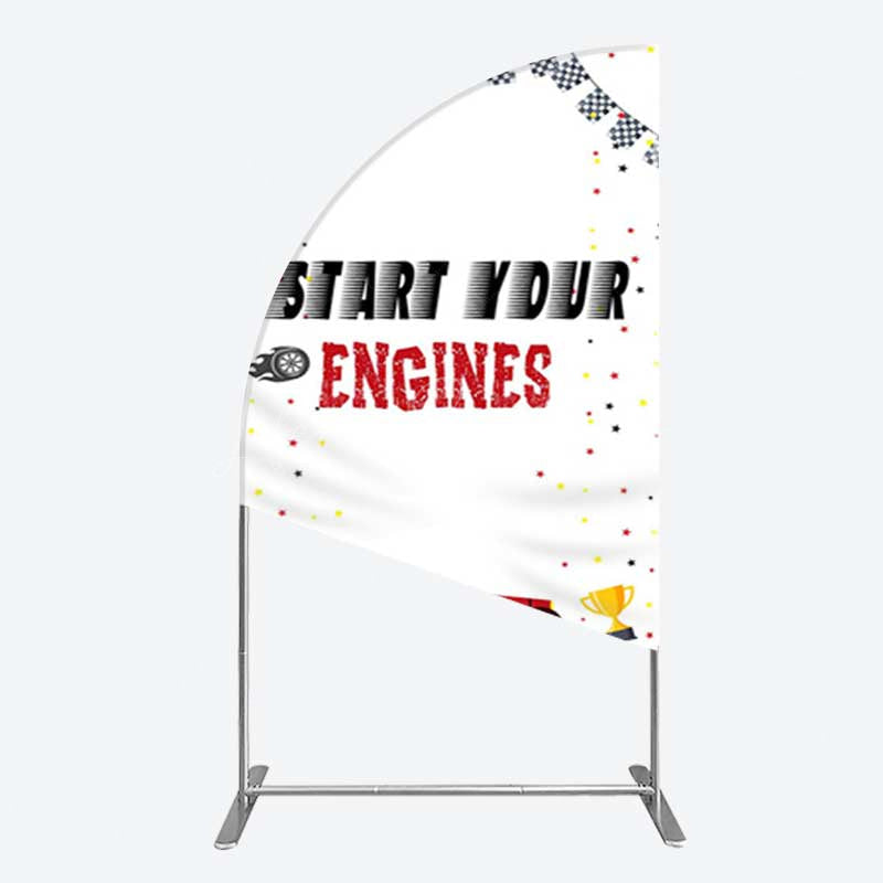 Lofaris Racing Start Engines Boy Birthday Half Moon Arch Backdrop