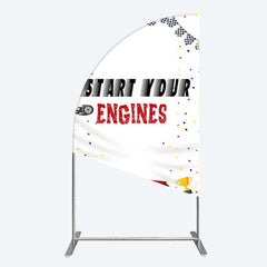 Lofaris Racing Start Engines Boy Birthday Half Moon Arch Backdrop