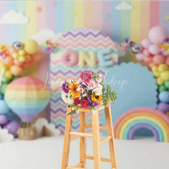 Lofaris Rainbow 1st Birthday Photography Backdrop Hot Air Balloon and Sun Party Banner