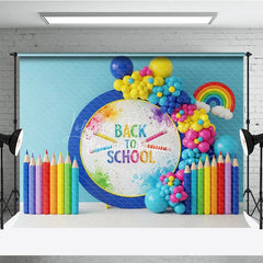 Lofaris Rainbow Back To School Backdrop Colored Pencils Balloon Garland Background Kindergarten Photography Banner