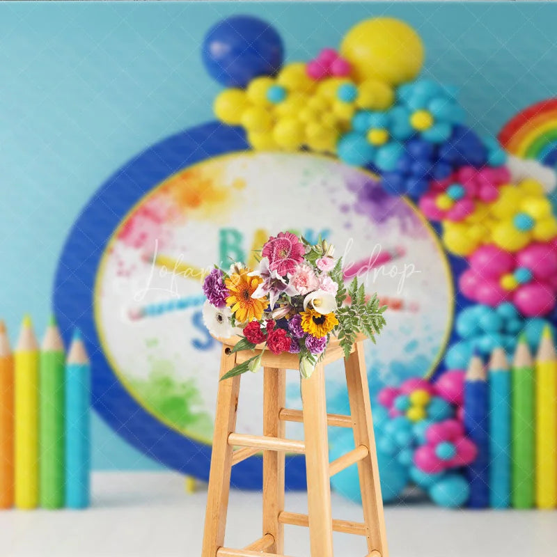 Lofaris Rainbow Back To School Backdrop Colored Pencils Balloon Garland Background Kindergarten Photography Banner