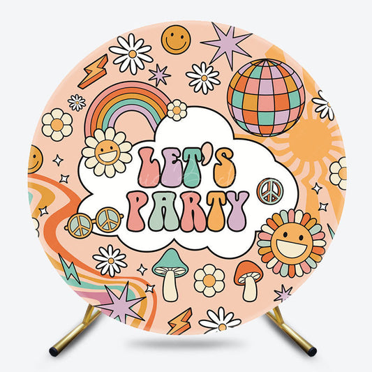 Lofaris Rainbow Ball Daisy Groovy Lets Party Round Backdrop