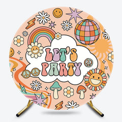 Lofaris Rainbow Ball Daisy Groovy Lets Party Round Backdrop