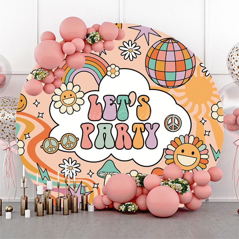 Lofaris Rainbow Ball Daisy Groovy Lets Party Round Backdrop