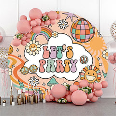 Lofaris Rainbow Ball Daisy Groovy Lets Party Round Backdrop