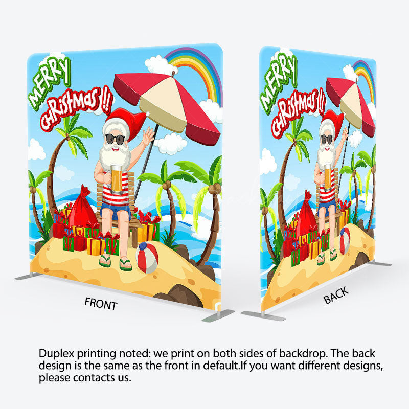 Lofaris Rainbow Beach Santa Merry Christmas In July Backdrop