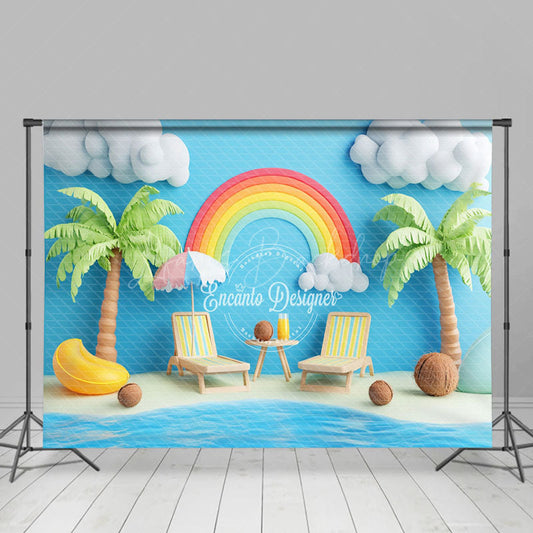 Lofaris Rainbow Blue Sunny Coconut Tree Summber Backdrop