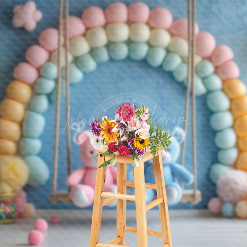 Lofaris Rainbow Blue Wall Swing Bear Cake Smash Backdrop