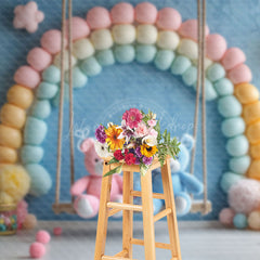 Lofaris Rainbow Blue Wall Swing Bear Cake Smash Backdrop
