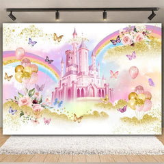 Lofaris Rainbow Castle Happy Birthday Backdrop Colorful Princess Party Decor Banner Fantasy Photo Booth Background for Kids