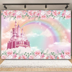 Lofaris Rainbow Castle Happy Birthday Backdrop Colorful Princess Party Decor Banner Fantasy Photo Booth Background for Kids