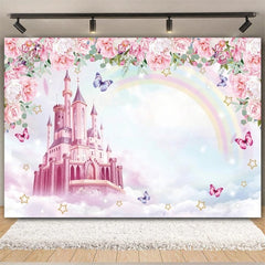 Lofaris Rainbow Castle Happy Birthday Backdrop Colorful Princess Party Decor Banner Fantasy Photo Booth Background for Kids