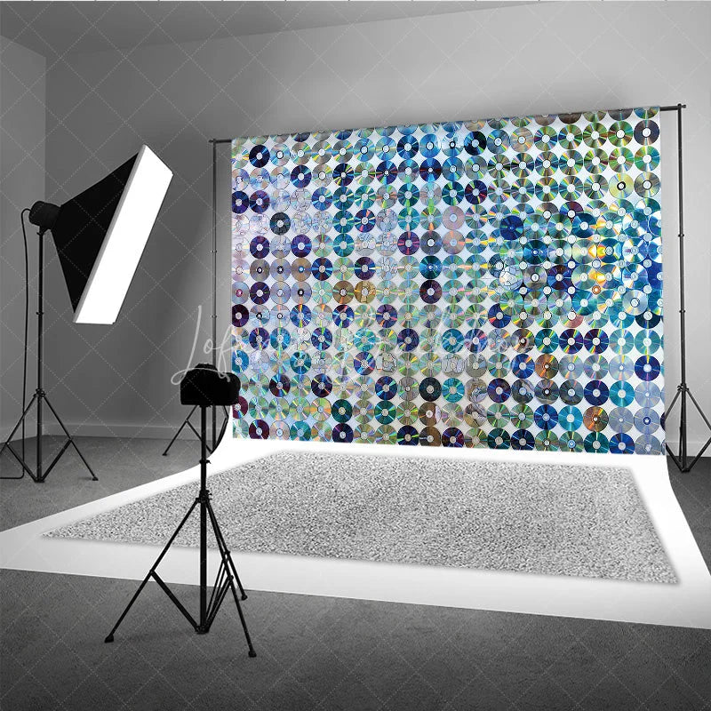 Lofaris Rainbow CD DVD Discs Backdrop Modern Music Dance Party Supplies for Retro Studio Decor