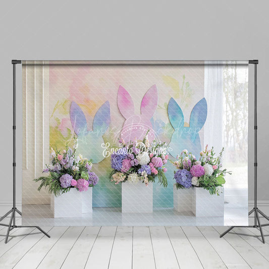 Lofaris Rainbow Color Bunny Wall Floral Easter Backdrop